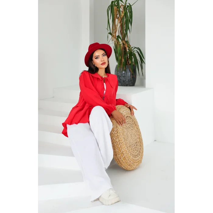 İp Bağcıklı Kat Kat Kimono Kırmızı