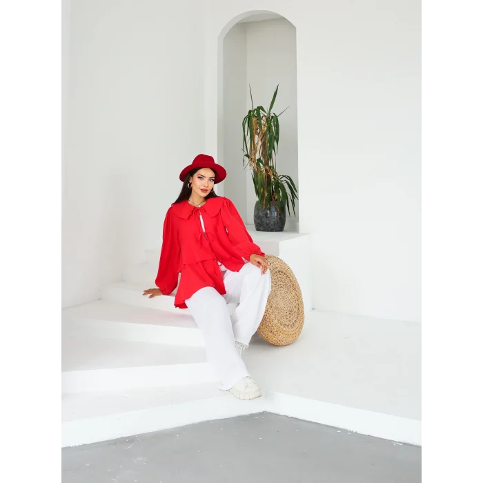 İp Bağcıklı Kat Kat Kimono Kırmızı