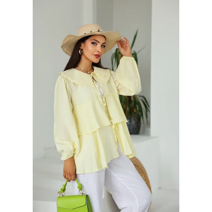 İp Bağcıklı Kat Kat Kimono Limon