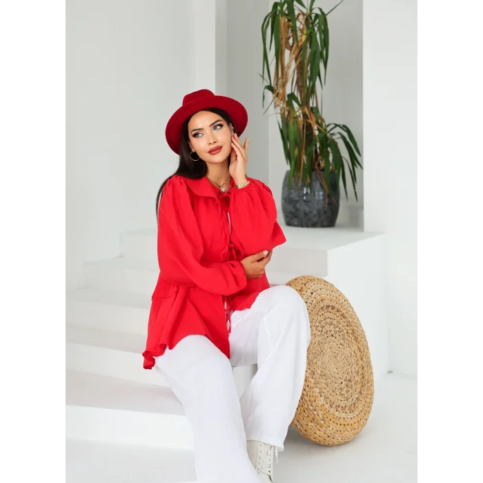 İp Bağcıklı Kat Kat Kimono Kırmızı