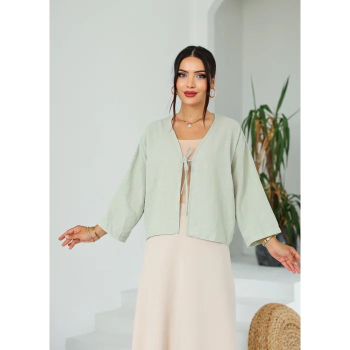 Keten Kısa Kimono Çağla