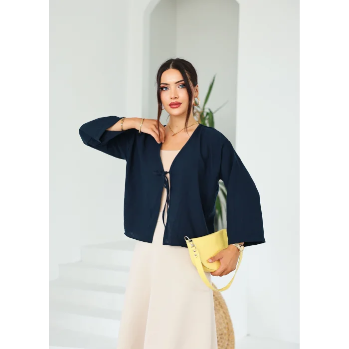 Keten Kısa Kimono Lacivert