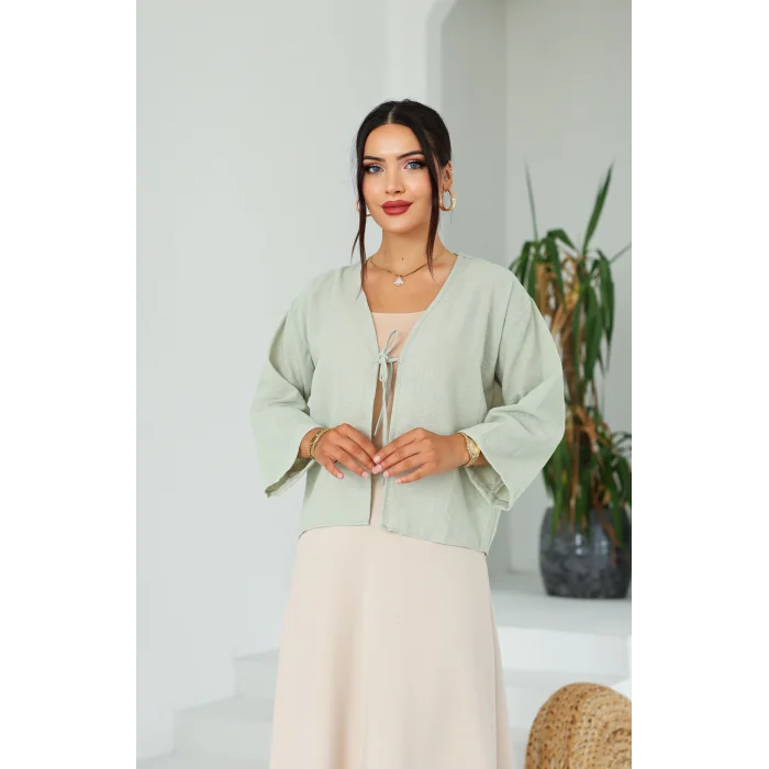 Keten Kısa Kimono Çağla