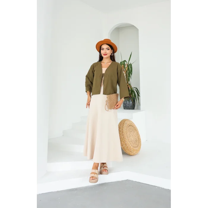 Keten Kısa Kimono Haki