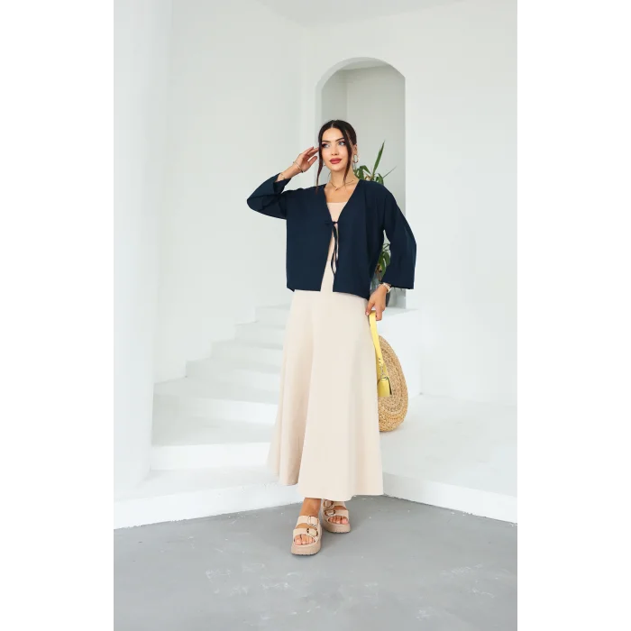 Keten Kısa Kimono Lacivert