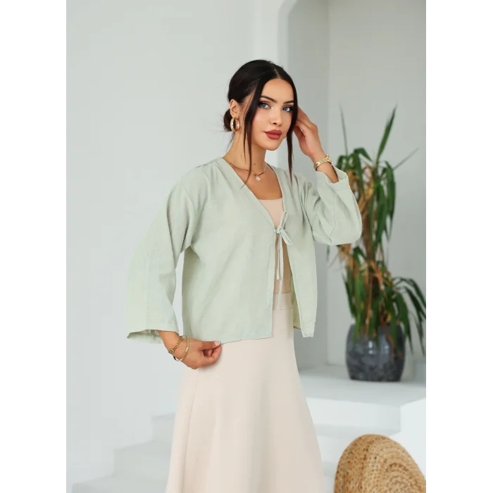 Keten Kısa Kimono Çağla