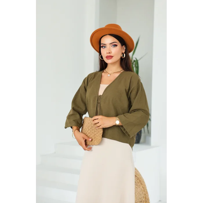 Keten Kısa Kimono Haki