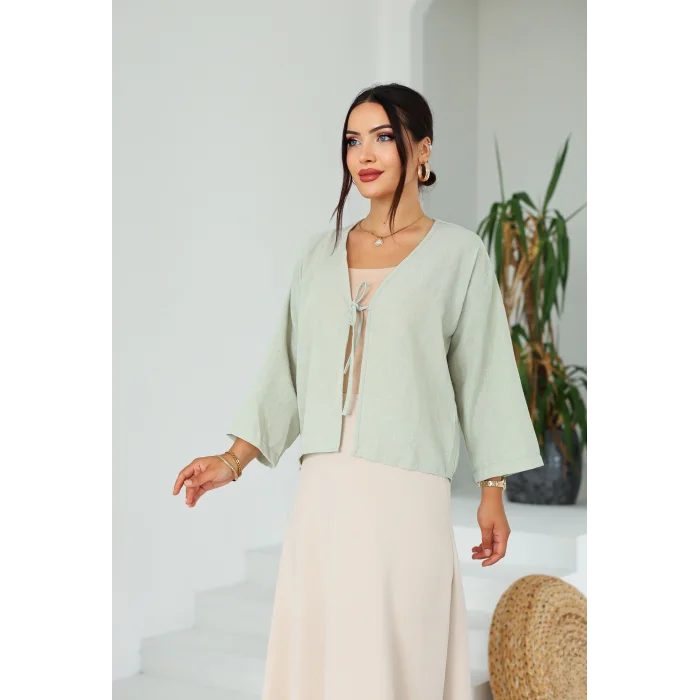 Keten Kısa Kimono Çağla