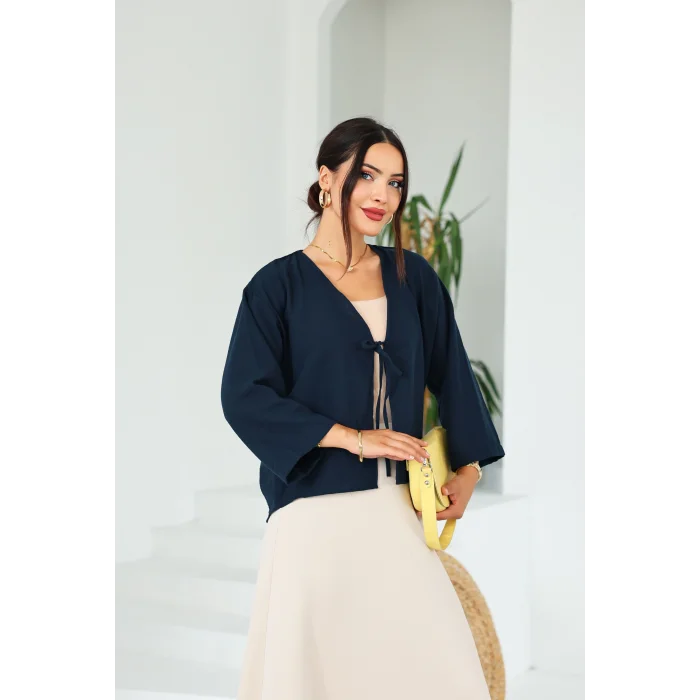 Keten Kısa Kimono Lacivert
