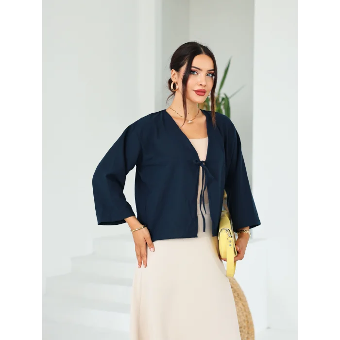 Keten Kısa Kimono Lacivert