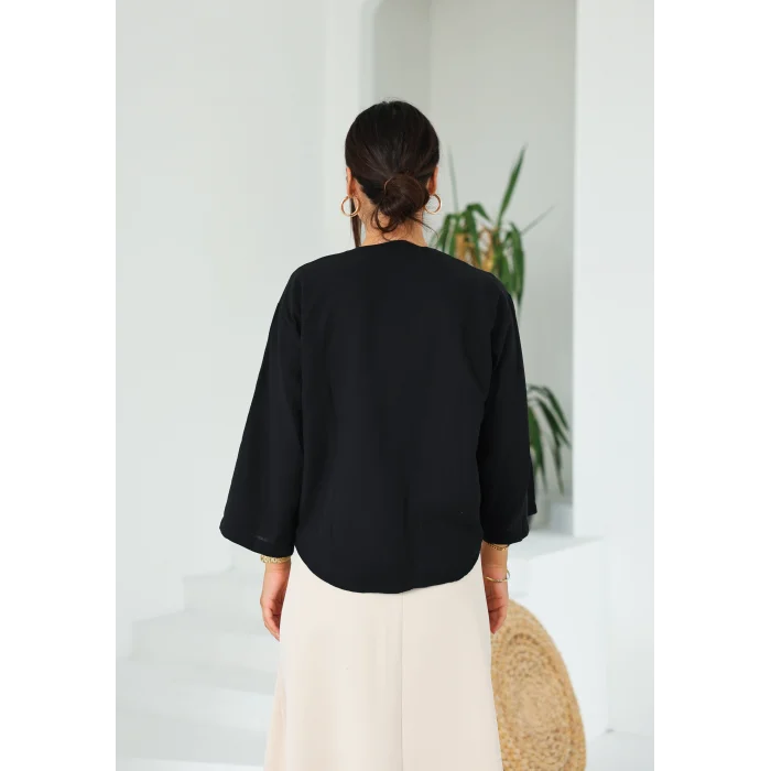 Keten Kısa Kimono Siyah