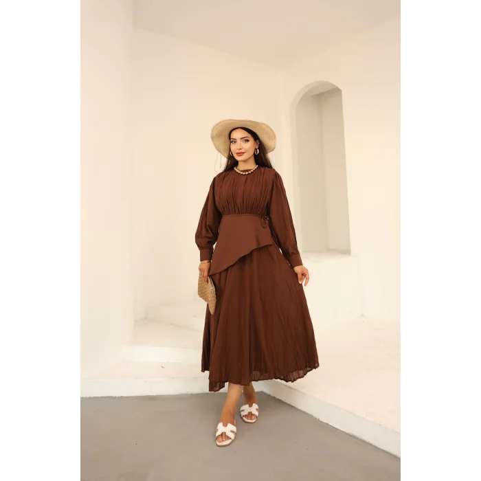 Kraşlı Vual Elbise Acı Kahve