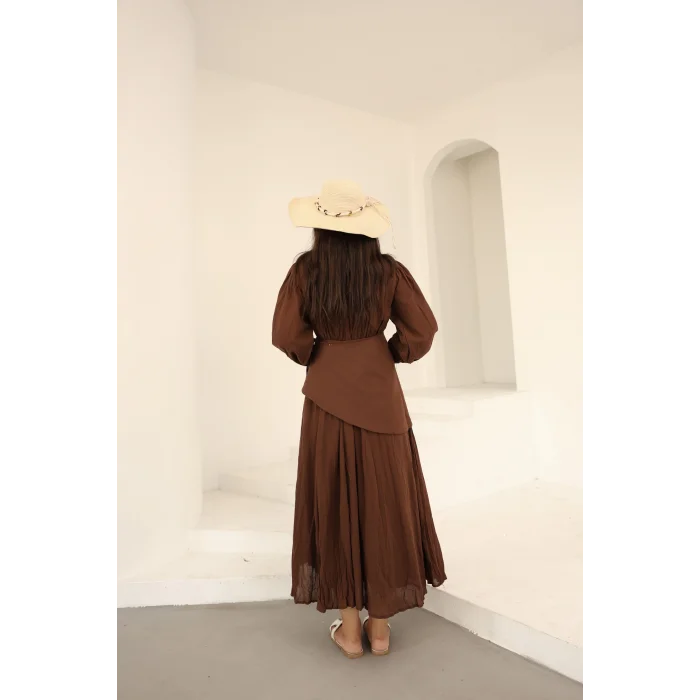 Kraşlı Vual Elbise Acı Kahve