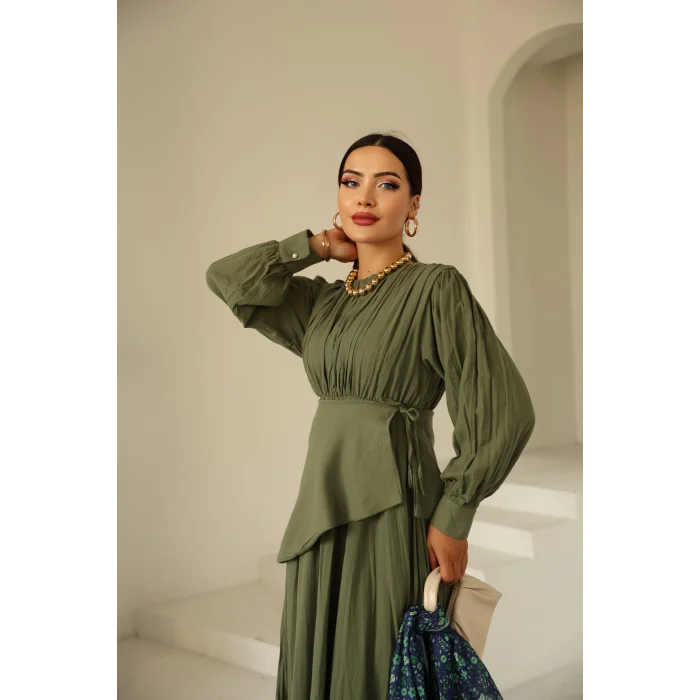 Kraşlı Vual Elbise Haki