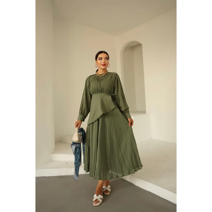 Kraşlı Vual Elbise Haki