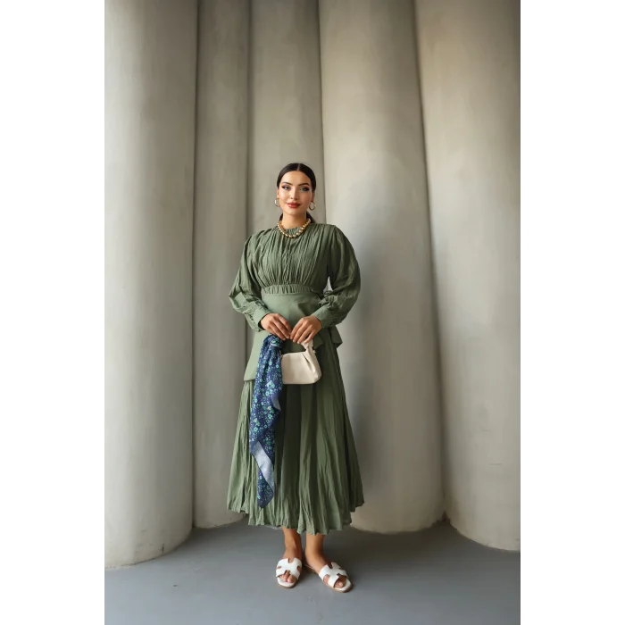 Kraşlı Vual Elbise Haki