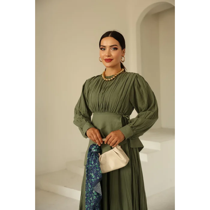 Kraşlı Vual Elbise Haki