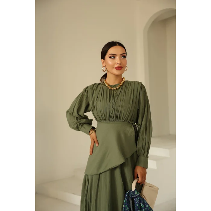 Kraşlı Vual Elbise Haki