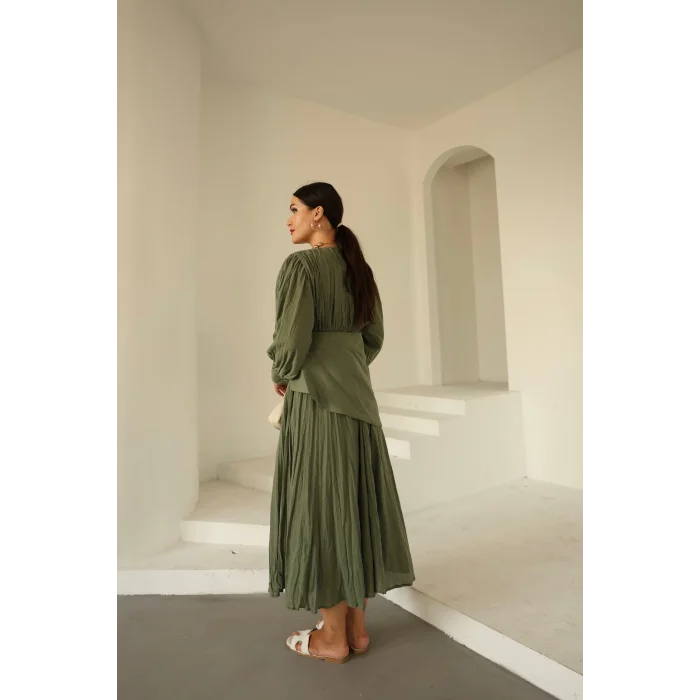 Kraşlı Vual Elbise Haki