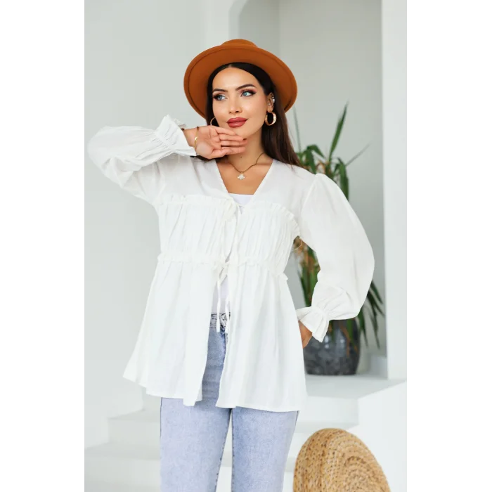 Ön Büzgülü Kimono Tunik