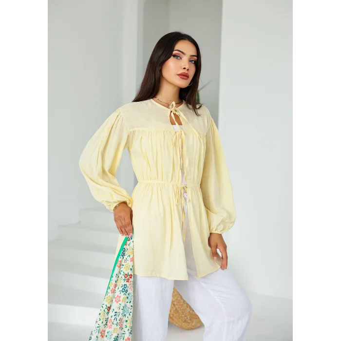 Ön Büzgülü Uzun Tunik Limon