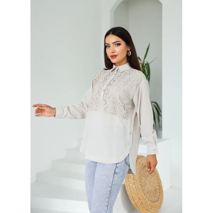 Önü Dantel Detaylı Gömlek