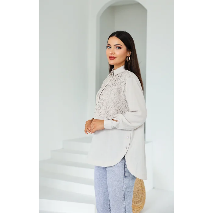 Önü Dantel Detaylı Gömlek