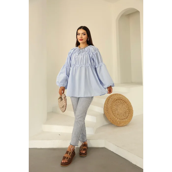 Papatyalı Flower Tunik Bebe Mavi