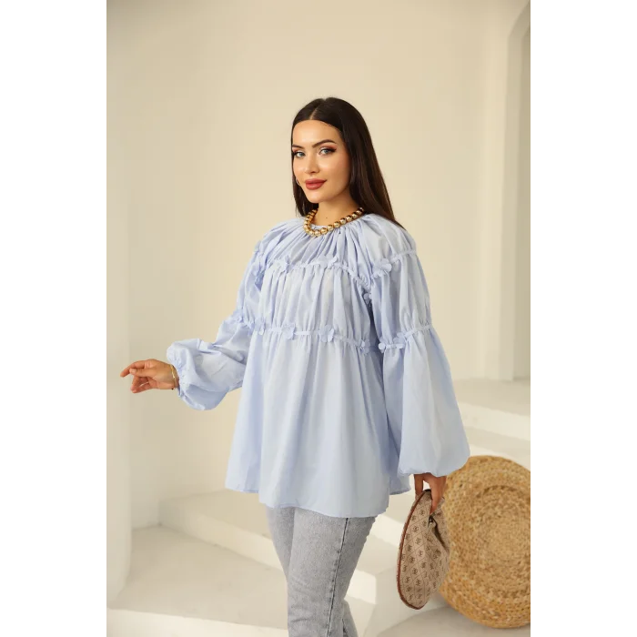 Papatyalı Flower Tunik Bebe Mavi