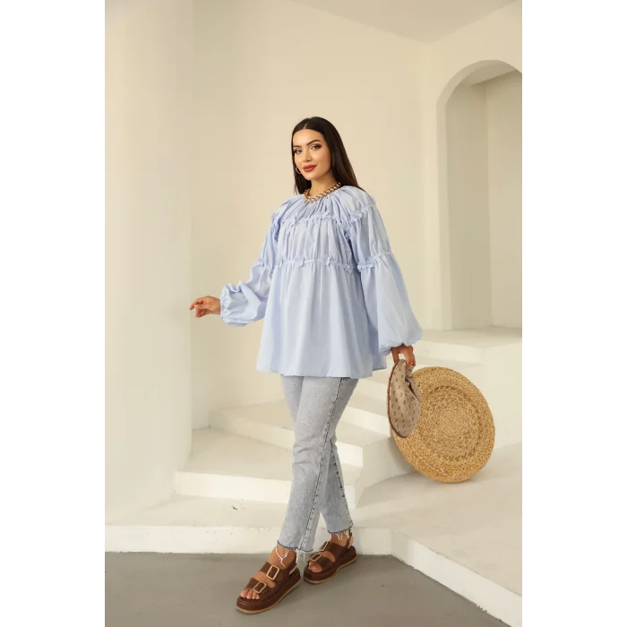 Papatyalı Flower Tunik Bebe Mavi