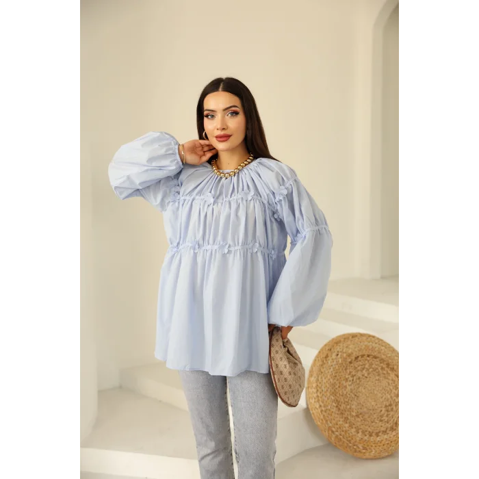 Papatyalı Flower Tunik Bebe Mavi