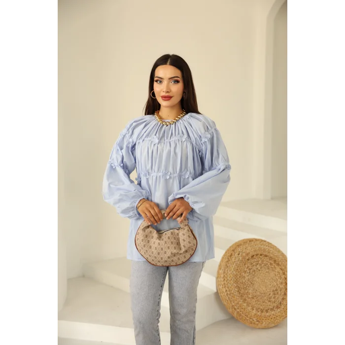 Papatyalı Flower Tunik Bebe Mavi