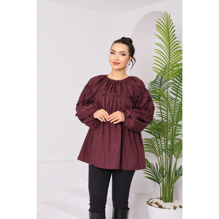 Papatyalı Flower Tunik Bordo