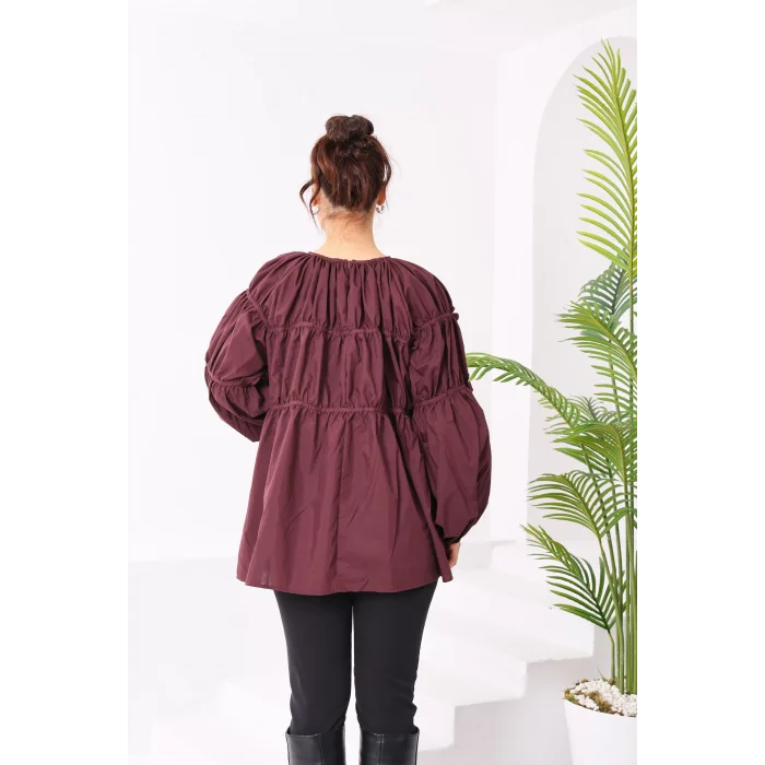 Papatyalı Flower Tunik Bordo