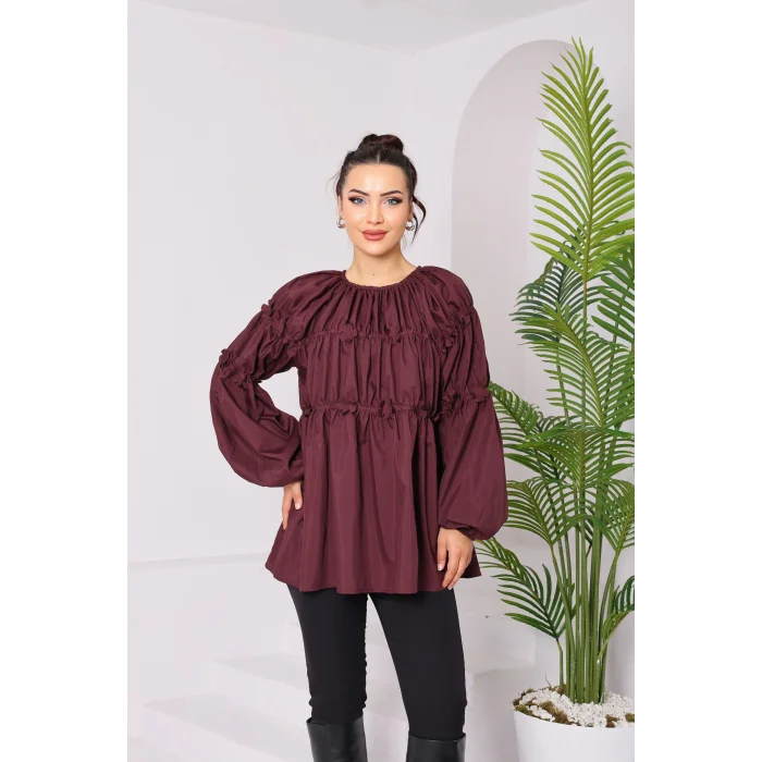 Papatyalı Flower Tunik Bordo
