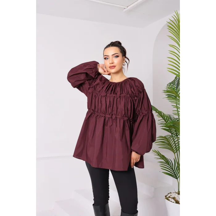 Papatyalı Flower Tunik Bordo