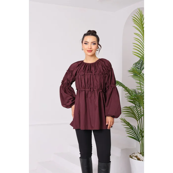 Papatyalı Flower Tunik Bordo