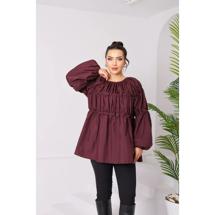 Papatyalı Flower Tunik Bordo