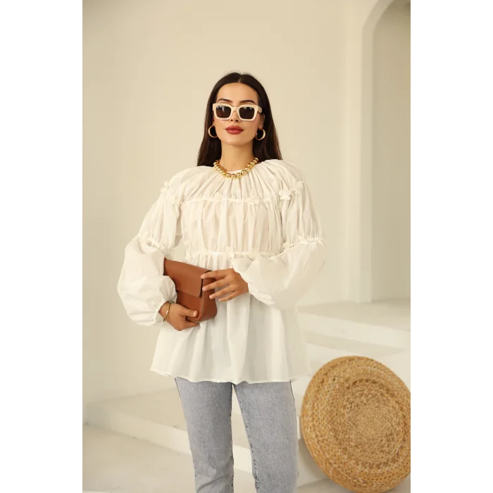 Papatyalı Flower Tunik Ekru