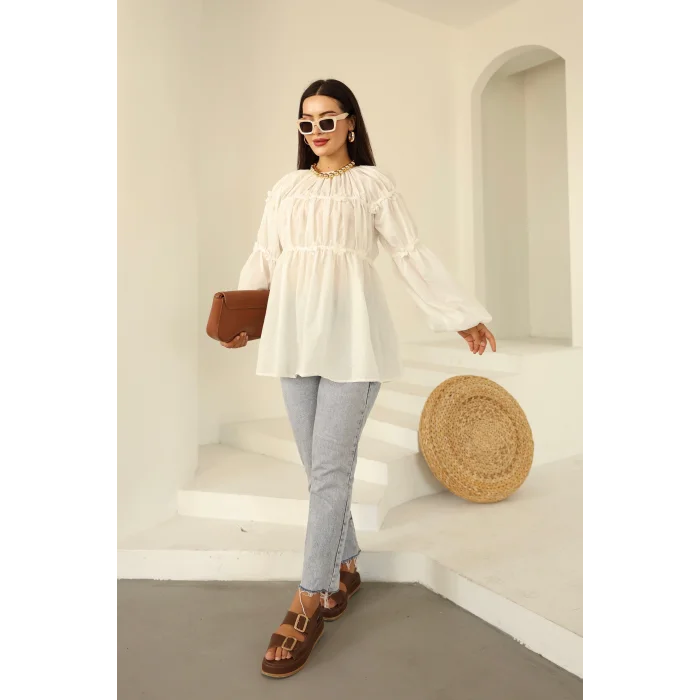 Papatyalı Flower Tunik Ekru