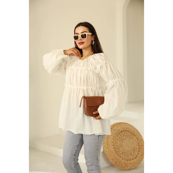 Papatyalı Flower Tunik Ekru