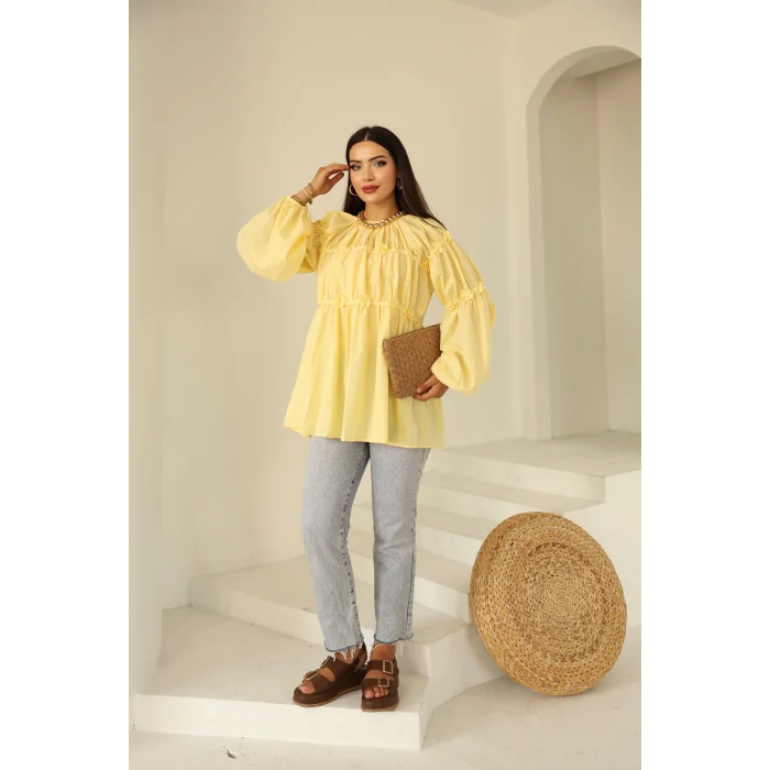 Papatyalı Flower Tunik Limon