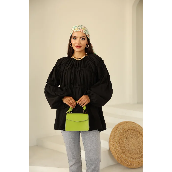 Papatyalı Flower Tunik Siyah