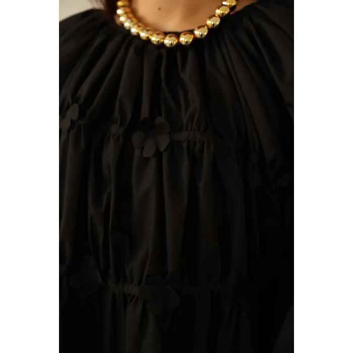 Papatyalı Flower Tunik Siyah