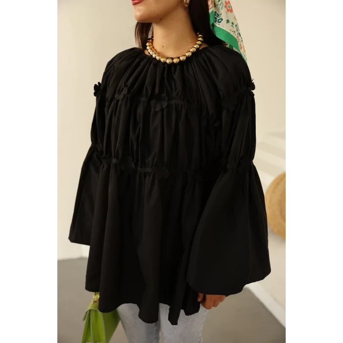 Papatyalı Flower Tunik Siyah