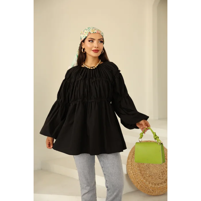 Papatyalı Flower Tunik Siyah