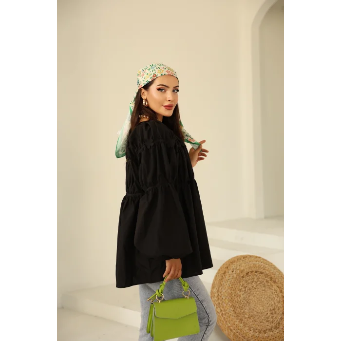 Papatyalı Flower Tunik Siyah