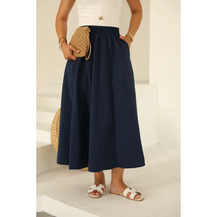 Poplin Etek Lacivert