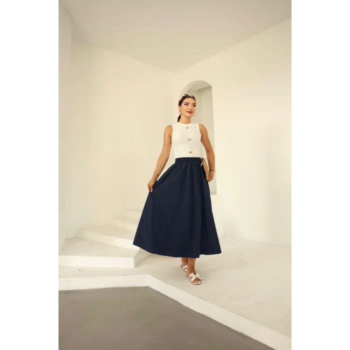 Poplin Etek Lacivert