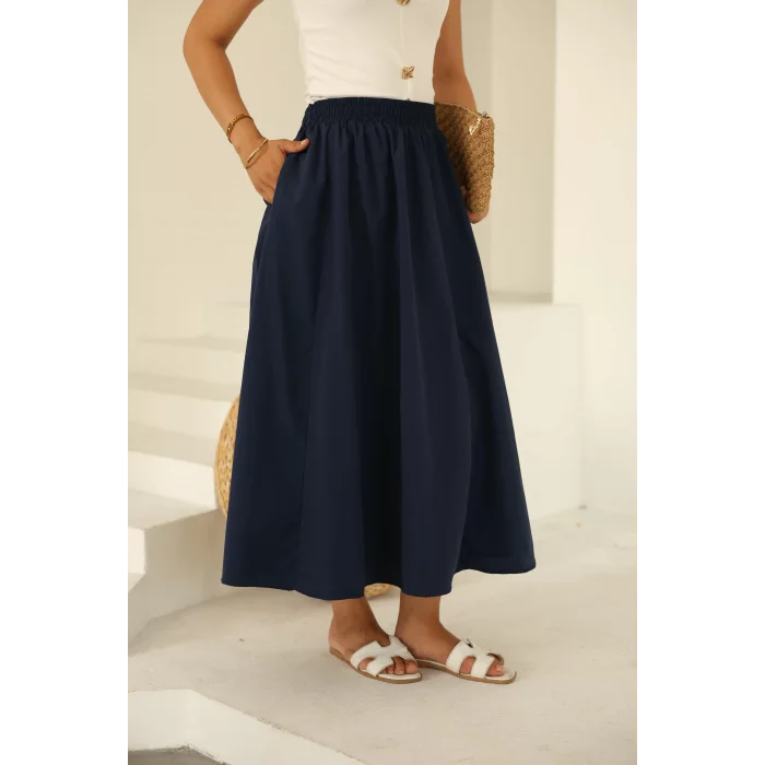 Poplin Etek Lacivert